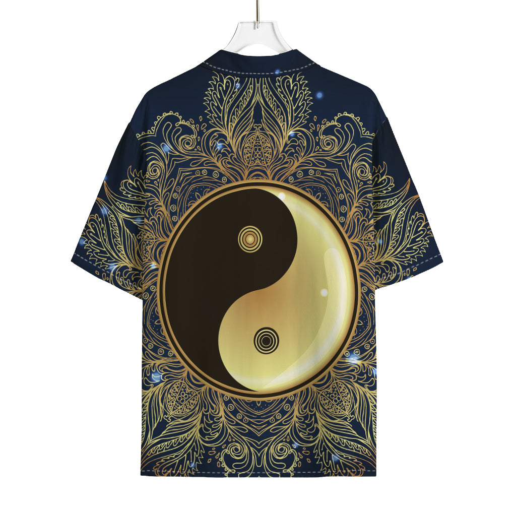 Gold Yin Yang Mandala Print Rayon Hawaiian Shirt