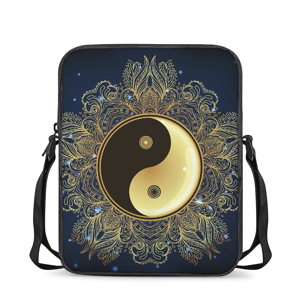 Gold Yin Yang Mandala Print Rectangular Crossbody Bag