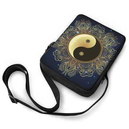 Gold Yin Yang Mandala Print Rectangular Crossbody Bag