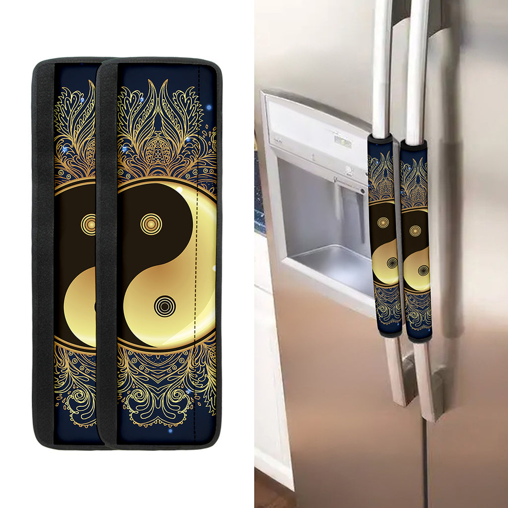 Gold Yin Yang Mandala Print Refrigerator Handle Covers