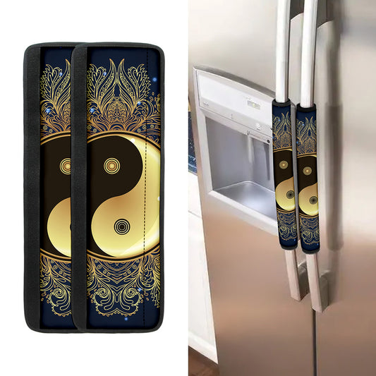 Gold Yin Yang Mandala Print Refrigerator Handle Covers