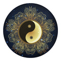 Gold Yin Yang Mandala Print Round Blanket