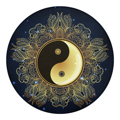 Gold Yin Yang Mandala Print Round Blanket