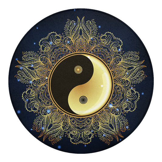 Gold Yin Yang Mandala Print Round Blanket