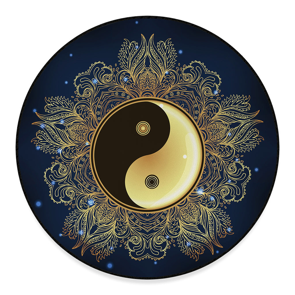 Gold Yin Yang Mandala Print Round Floor Mat