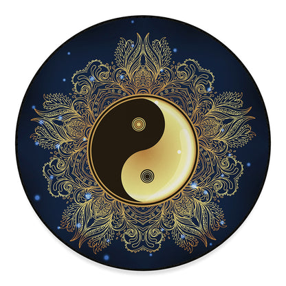 Gold Yin Yang Mandala Print Round Floor Mat