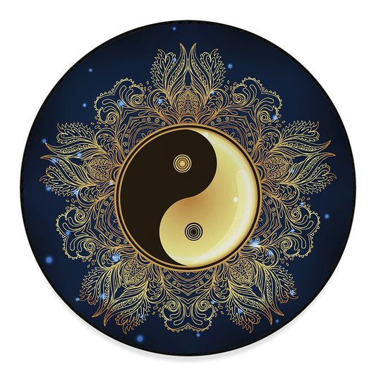 Gold Yin Yang Mandala Print Round Floor Mat