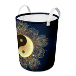 Gold Yin Yang Mandala Print Round Laundry Basket