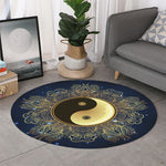 Gold Yin Yang Mandala Print Round Rug