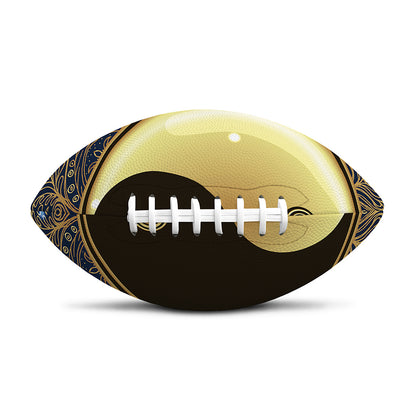 Gold Yin Yang Mandala Print Rugby Ball