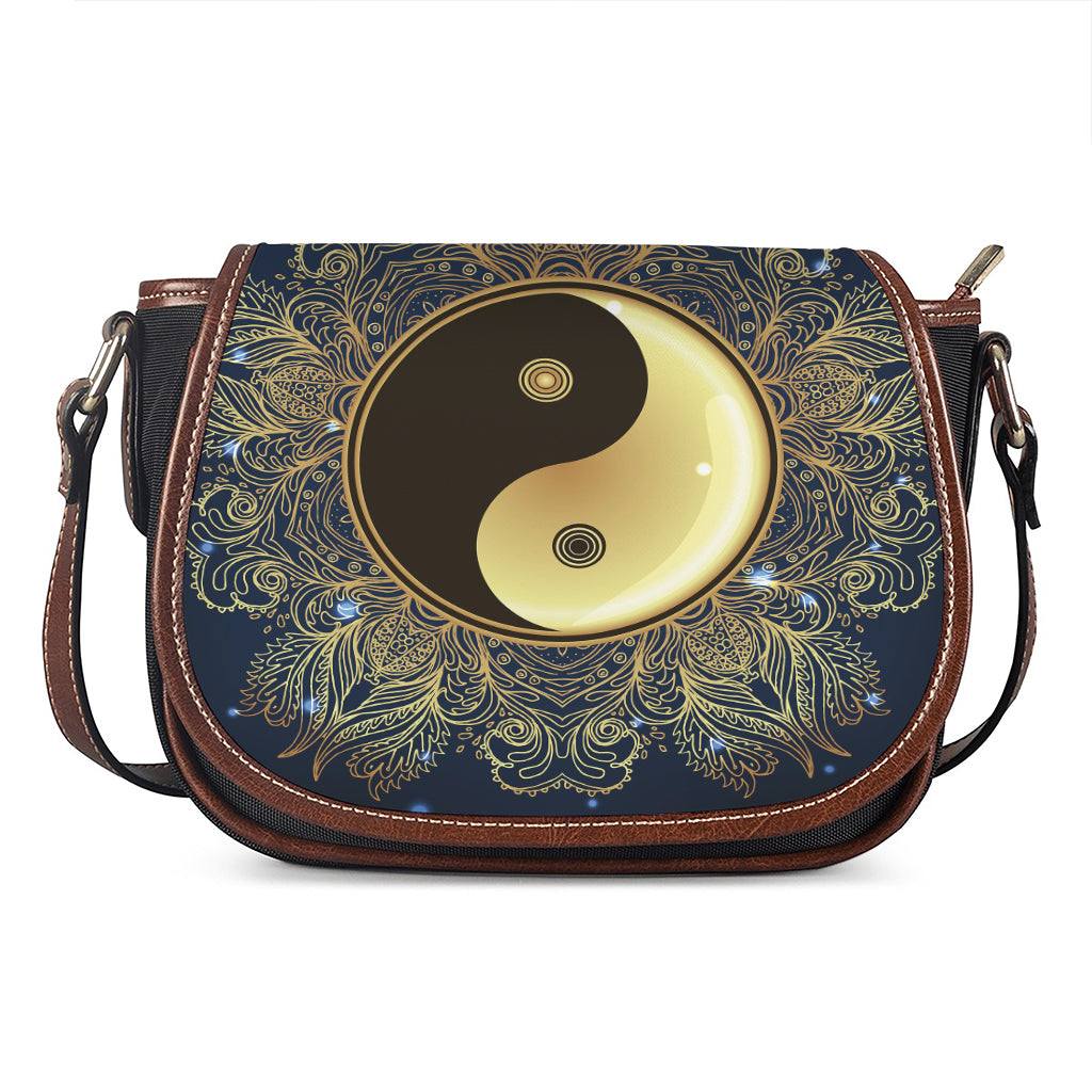 Gold Yin Yang Mandala Print Saddle Bag