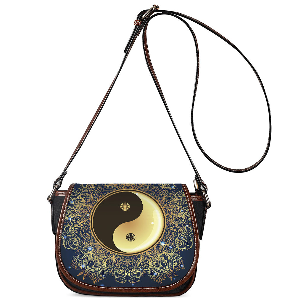 Gold Yin Yang Mandala Print Saddle Bag