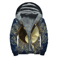Gold Yin Yang Mandala Print Sherpa Lined Zip Up Hoodie