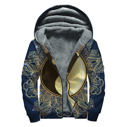 Gold Yin Yang Mandala Print Sherpa Lined Zip Up Hoodie