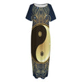 Gold Yin Yang Mandala Print Short Sleeve Long Nightdress