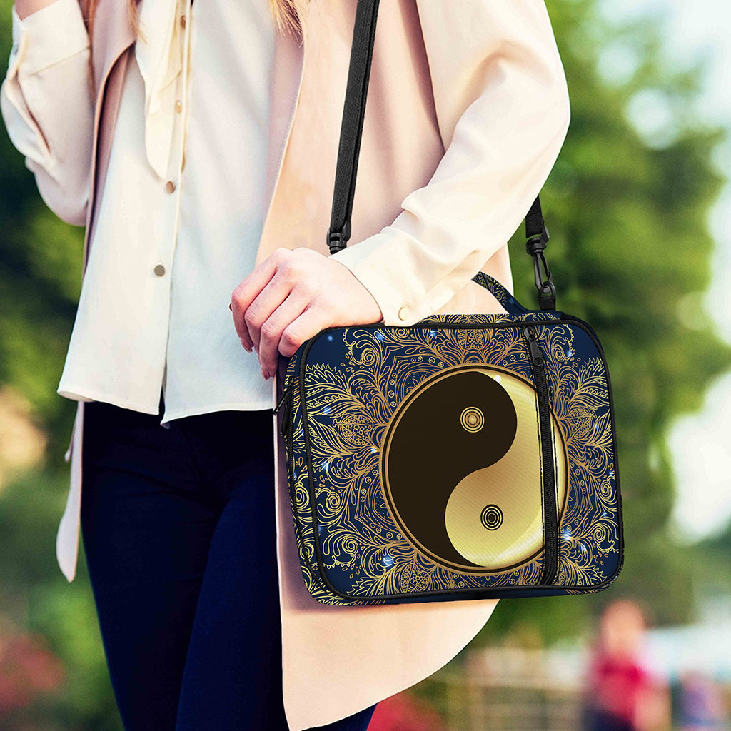 Gold Yin Yang Mandala Print Shoulder Strap Bible Bag
