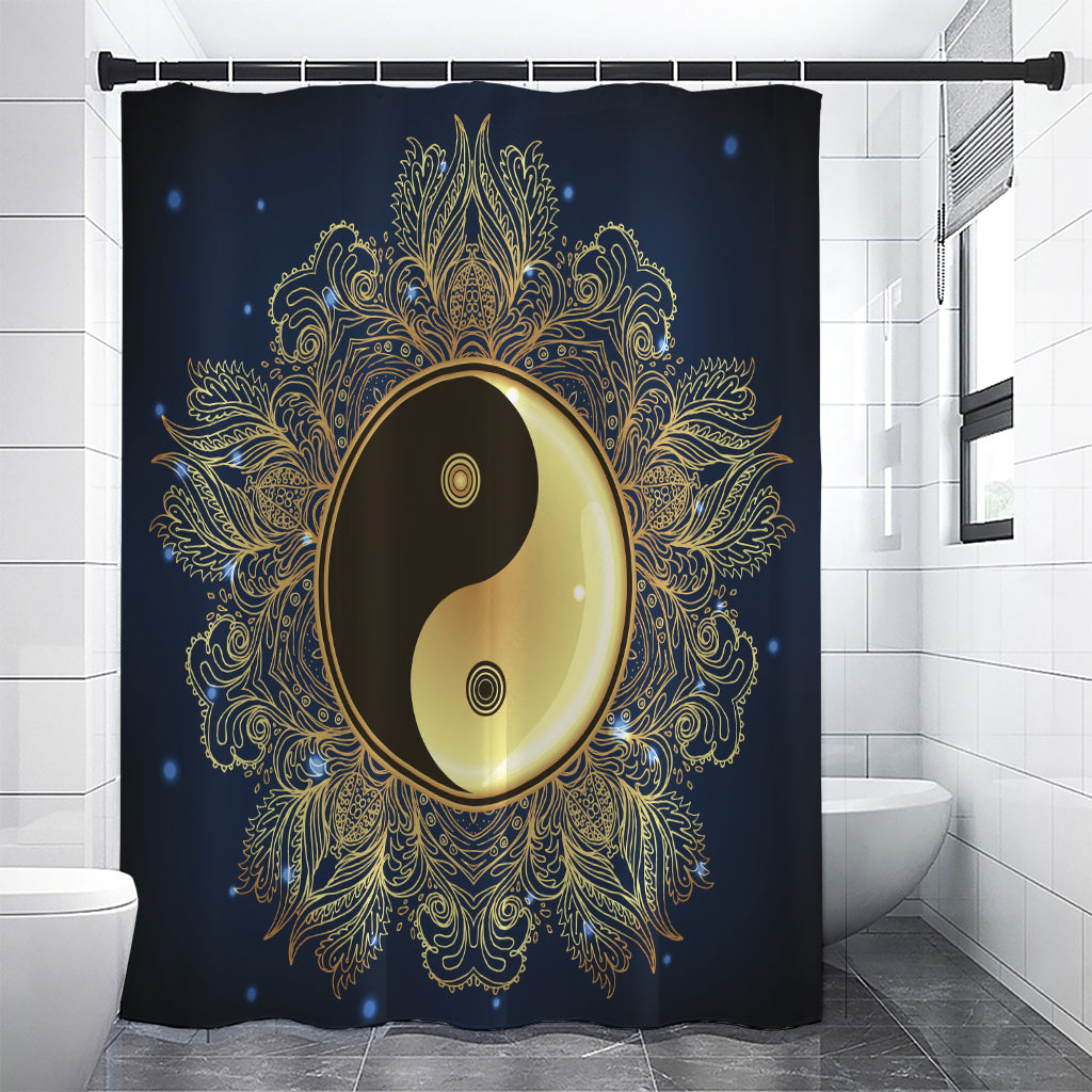 Gold Yin Yang Mandala Print Shower Curtain