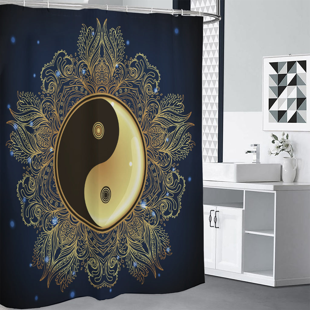 Gold Yin Yang Mandala Print Shower Curtain