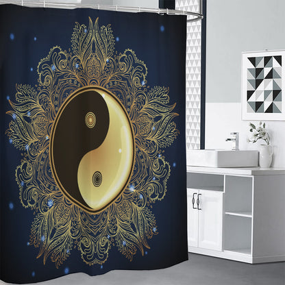 Gold Yin Yang Mandala Print Shower Curtain