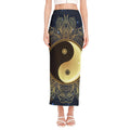 Gold Yin Yang Mandala Print Side Slit Maxi Skirt
