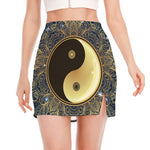 Gold Yin Yang Mandala Print Side Slit Mini Skirt