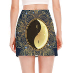Gold Yin Yang Mandala Print Side Slit Mini Skirt