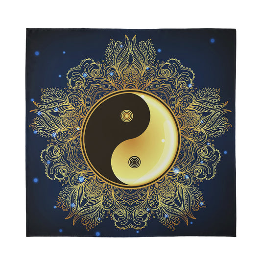 Gold Yin Yang Mandala Print Silk Bandana
