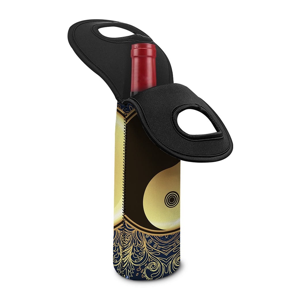 Gold Yin Yang Mandala Print Single Neoprene Wine Tote