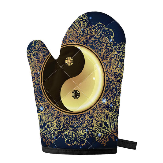 Gold Yin Yang Mandala Print Single Oven Mitt