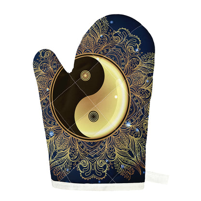 Gold Yin Yang Mandala Print Single Oven Mitt