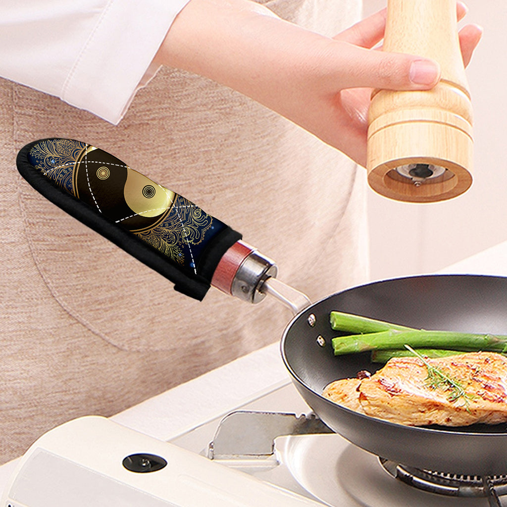 Gold Yin Yang Mandala Print Skillet Handle Cover