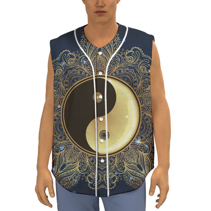 Gold Yin Yang Mandala Print Sleeveless Baseball Jersey