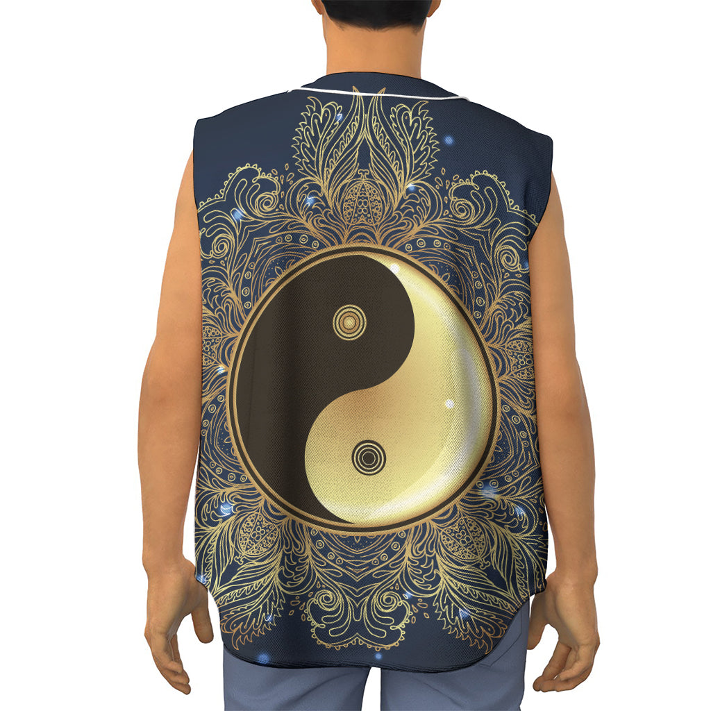 Gold Yin Yang Mandala Print Sleeveless Baseball Jersey