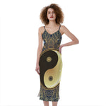 Gold Yin Yang Mandala Print Slim Fit Midi Cami Dress