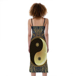 Gold Yin Yang Mandala Print Slim Fit Midi Cami Dress