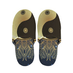 Gold Yin Yang Mandala Print Slippers