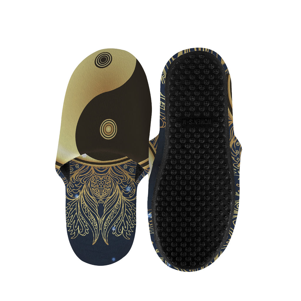 Gold Yin Yang Mandala Print Slippers
