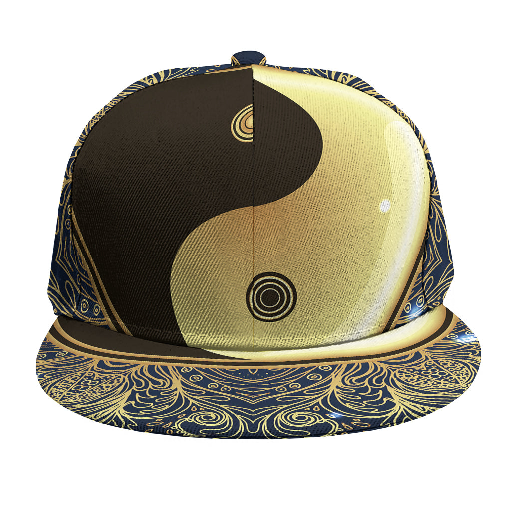 Gold Yin Yang Mandala Print Snapback Cap
