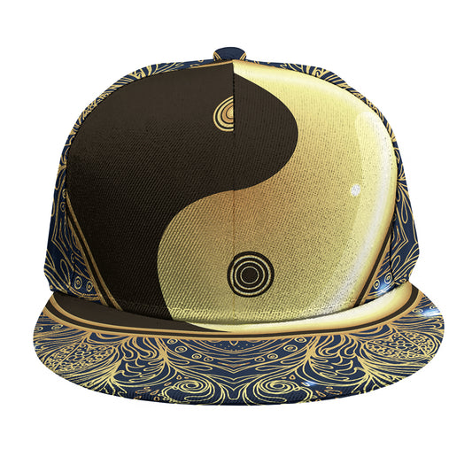 Gold Yin Yang Mandala Print Snapback Cap