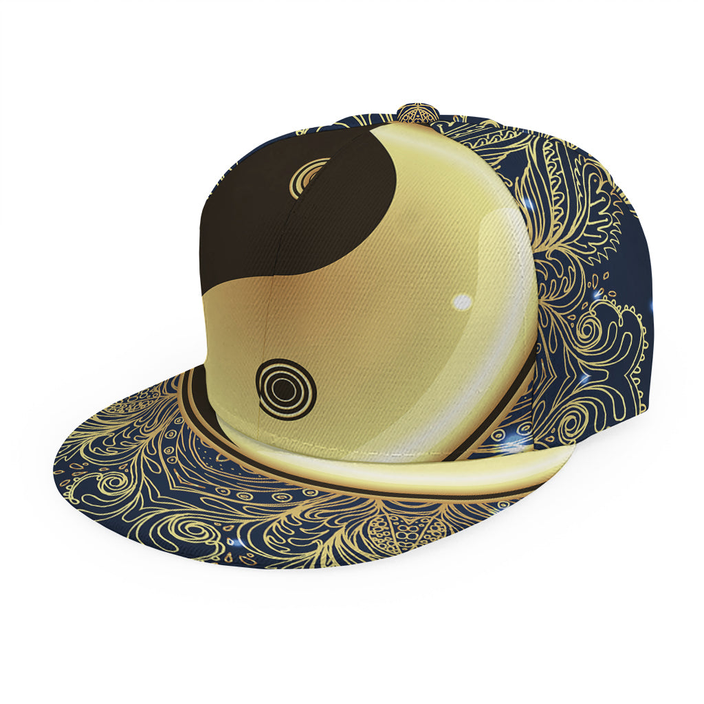 Gold Yin Yang Mandala Print Snapback Cap