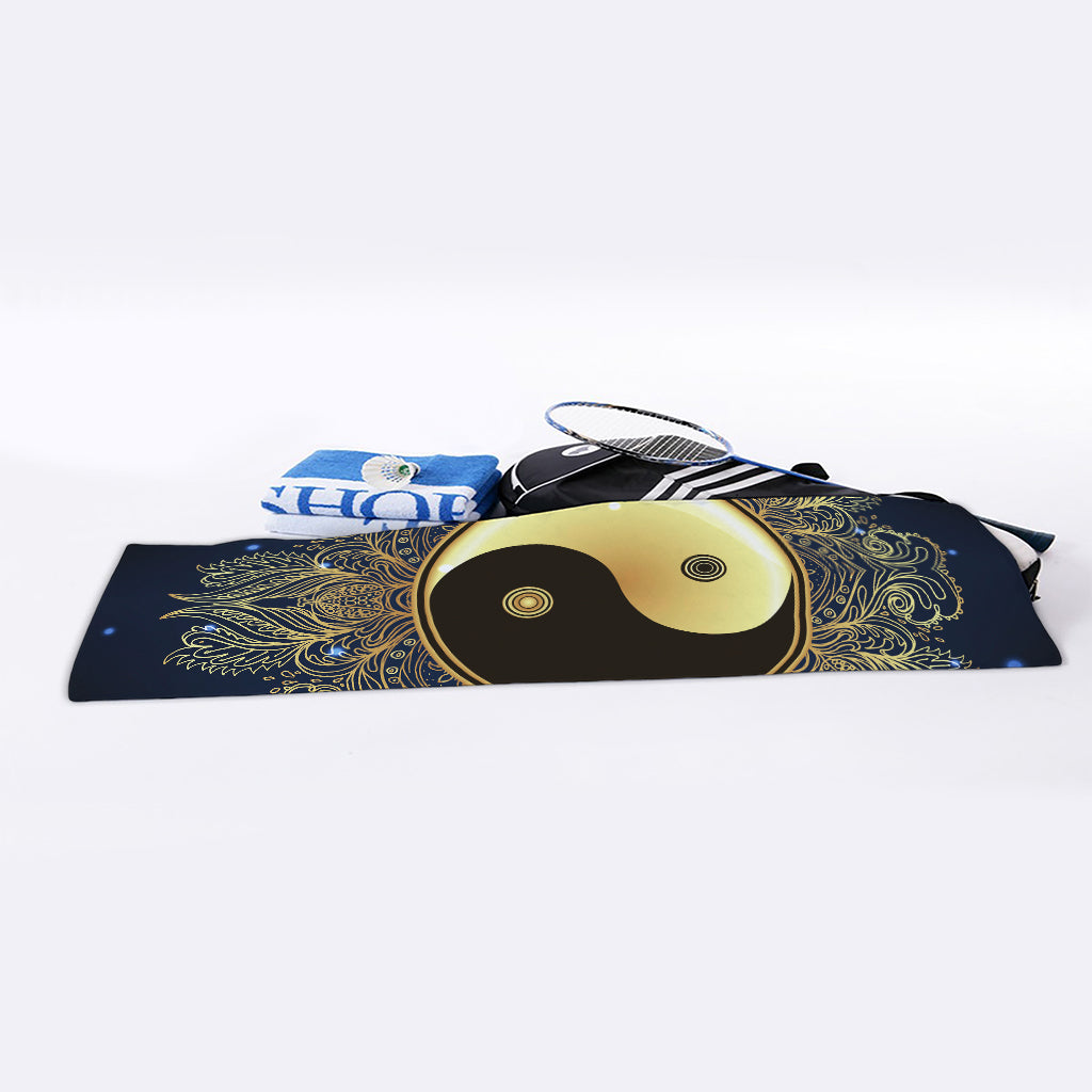 Gold Yin Yang Mandala Print Sports Towel