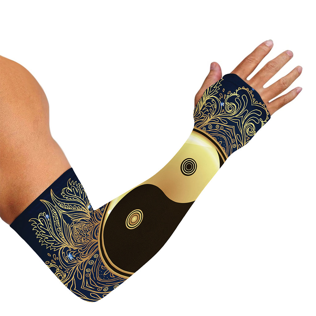 Gold Yin Yang Mandala Print Sun Protection Arm Sleeves