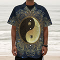 Gold Yin Yang Mandala Print Textured Short Sleeve Shirt