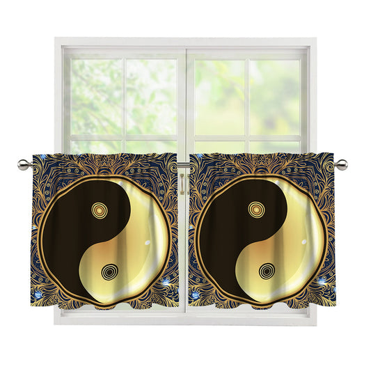 Gold Yin Yang Mandala Print Tier Curtains