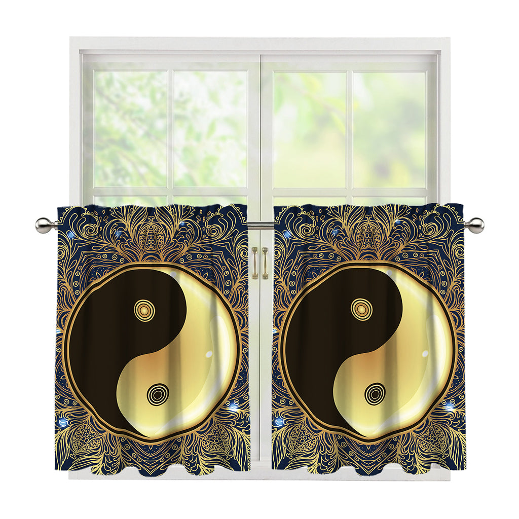 Gold Yin Yang Mandala Print Tier Curtains