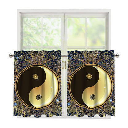 Gold Yin Yang Mandala Print Tier Curtains