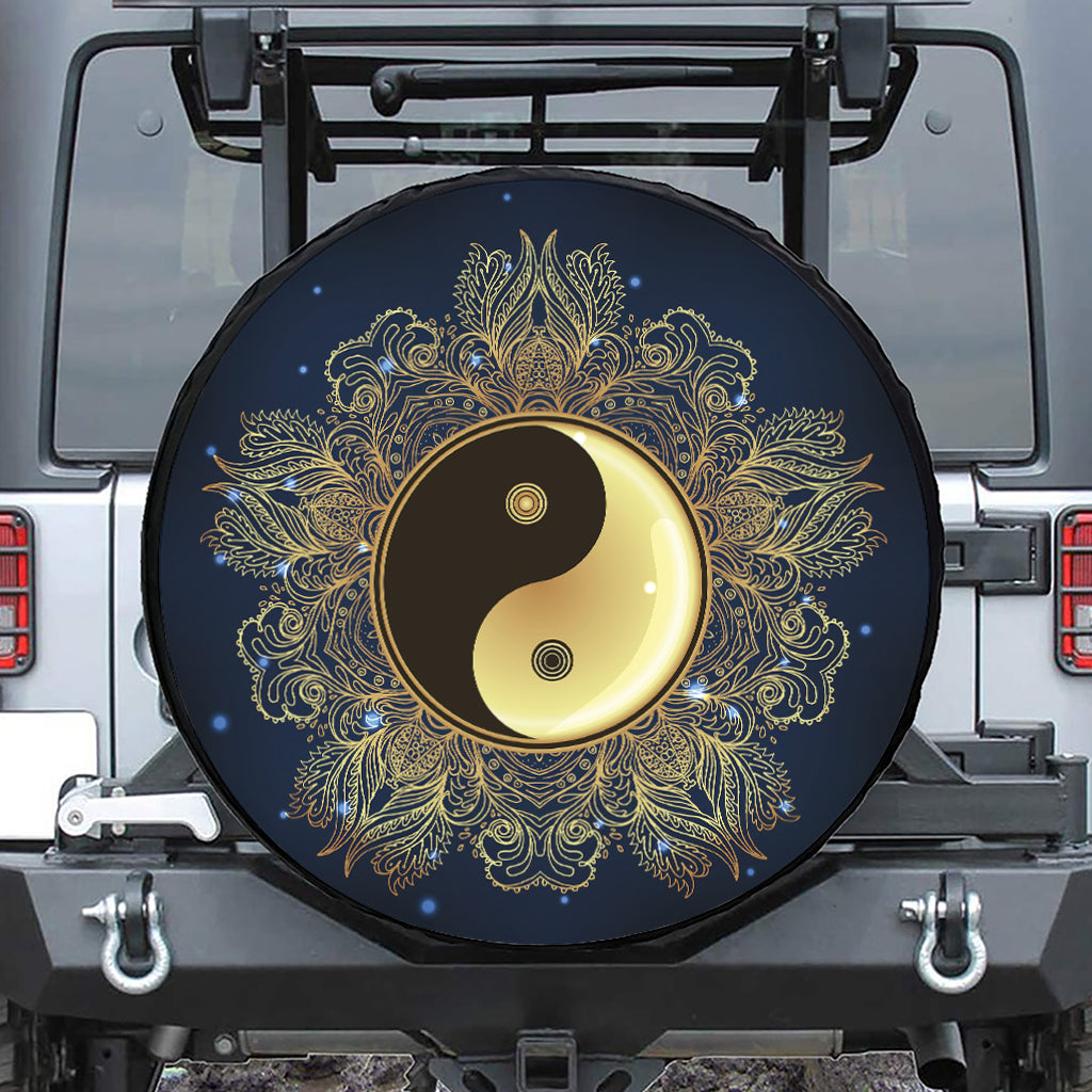 Gold Yin Yang Mandala Print Tire Cover