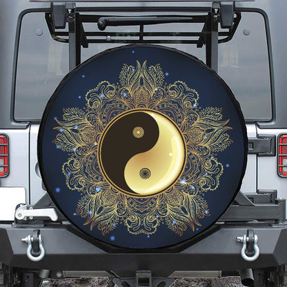 Gold Yin Yang Mandala Print Tire Cover