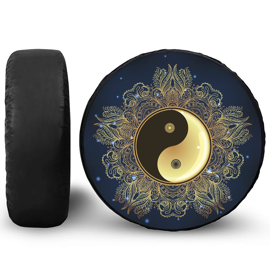 Gold Yin Yang Mandala Print Tire Cover