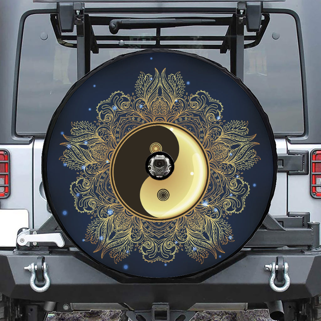 Gold Yin Yang Mandala Print Tire Cover With Camera Hole